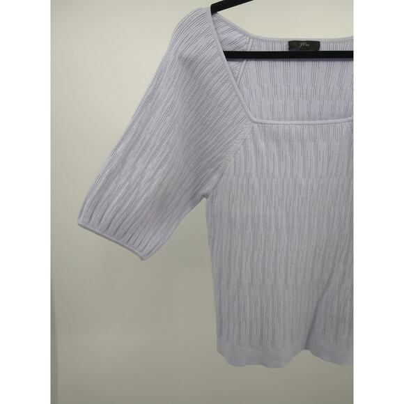 J. Crew T-Shirt Top XL Square Neck Elbow Sleeve Ribbed Stretch Casual Lavender - Picture 3 of 7